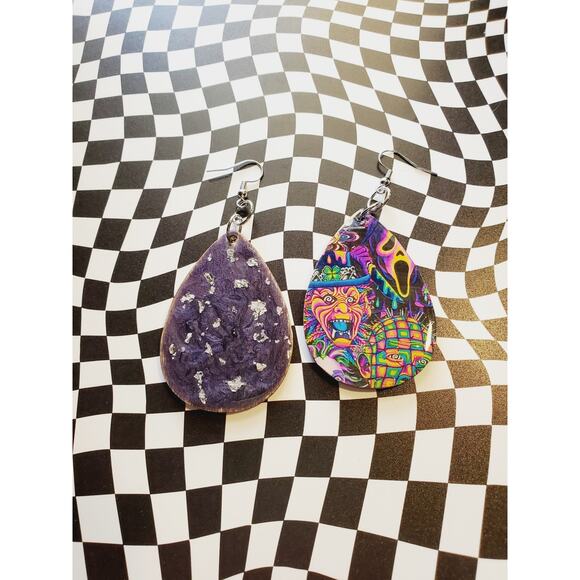 Handmade Unique Horror lover dangle large earrings. - Picture 3 of 3